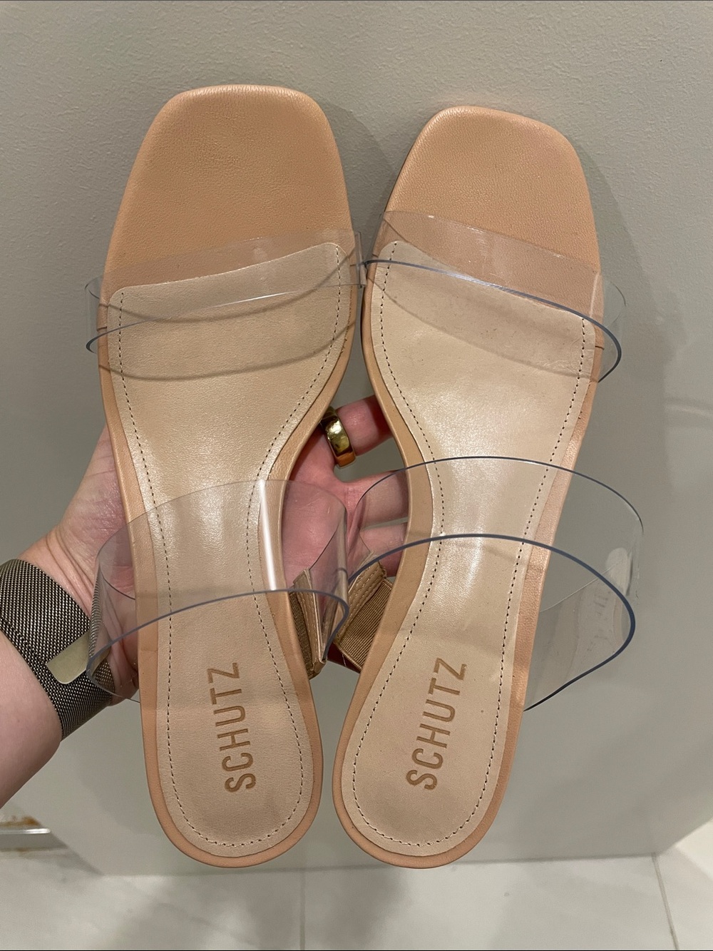 SCHUTZ Nude Clear-Strap Slide Mules